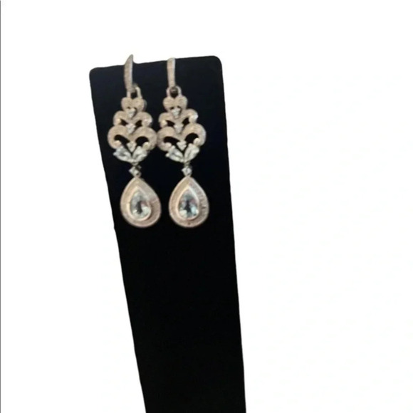 Aquamarine Vintage‎ Teardrop Diamond White Gold Earrings - Picture 4 of 5